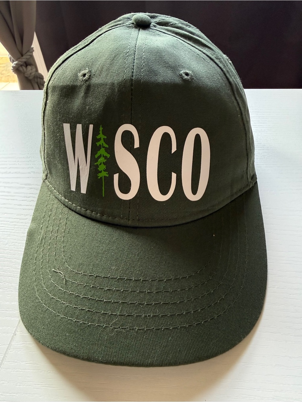 Wisco Green Baseball Hat with Tree Graphic OS